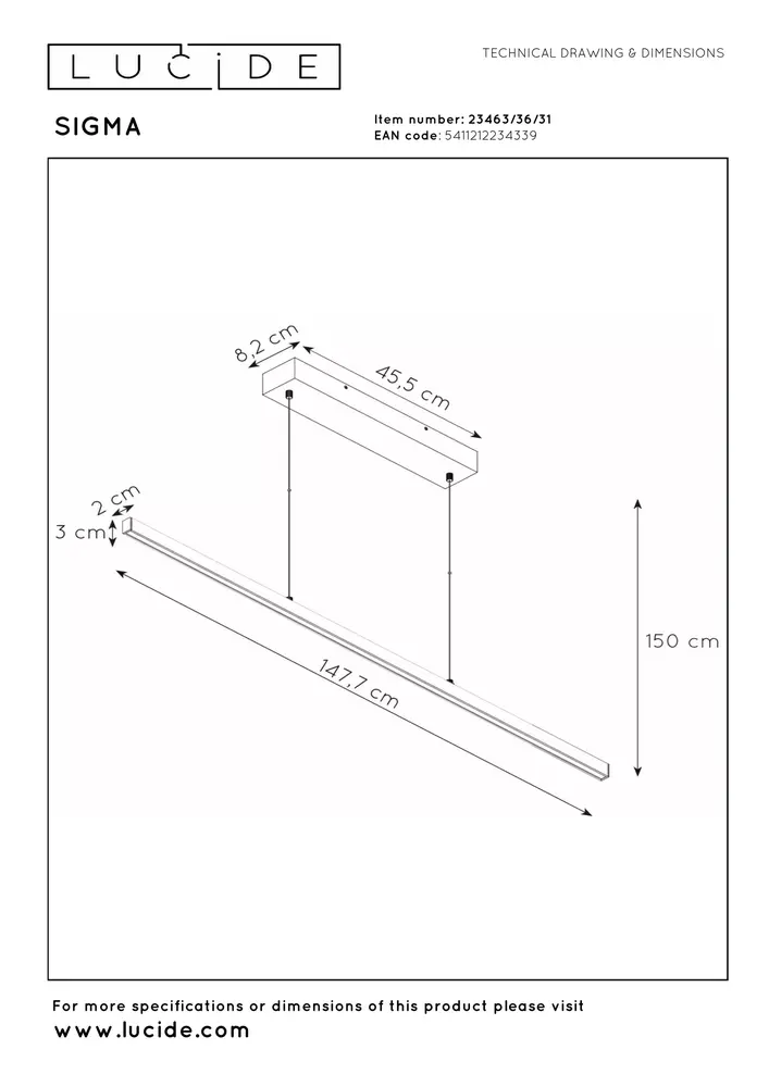 Lucide SIGMA - Hanglamp - LED Dimb. - 1x36W 2700K - Wit