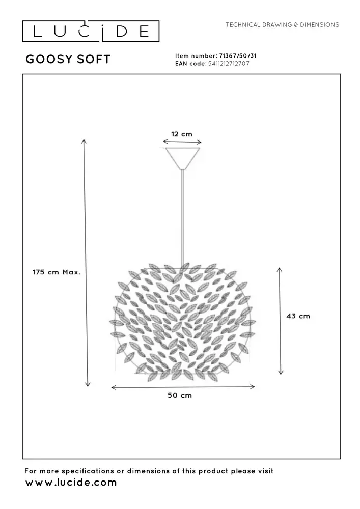 Lucide GOOSY SOFT - Hanglamp - Ø 50 cm - 1xE27 - Wit Lucide GOOSY SOFT - Hanglamp - Ø 50 cm - 1xE27 - Wit