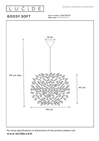 Lucide GOOSY SOFT - Hanglamp - Ø 50 cm - 1xE27 - Wit Lucide GOOSY SOFT - Hanglamp - Ø 50 cm - 1xE27 - Wit