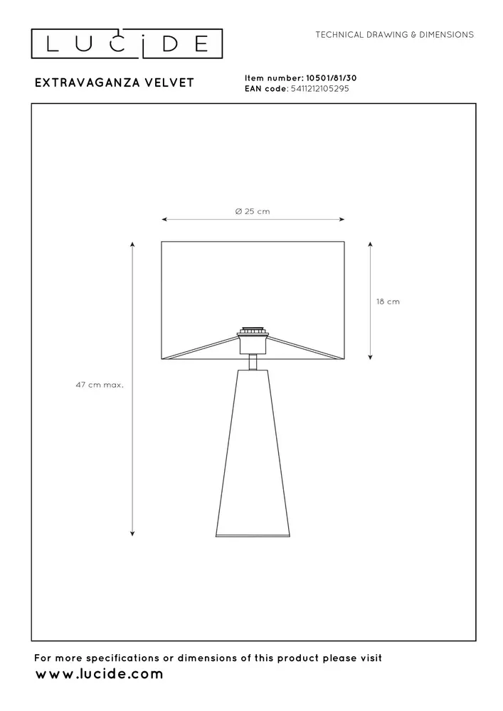 Lucide EXTRAVAGANZA VELVET - Tafellamp - Ø 25 cm - 1xE27 - Zwart