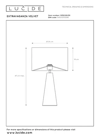 Lucide EXTRAVAGANZA VELVET - Tafellamp - Ø 25 cm - 1xE27 - Zwart
