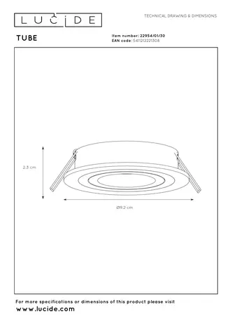 Lucide TUBE - Inbouwspot - Ø 9,2 cm - 1xGU10 - Zwart
