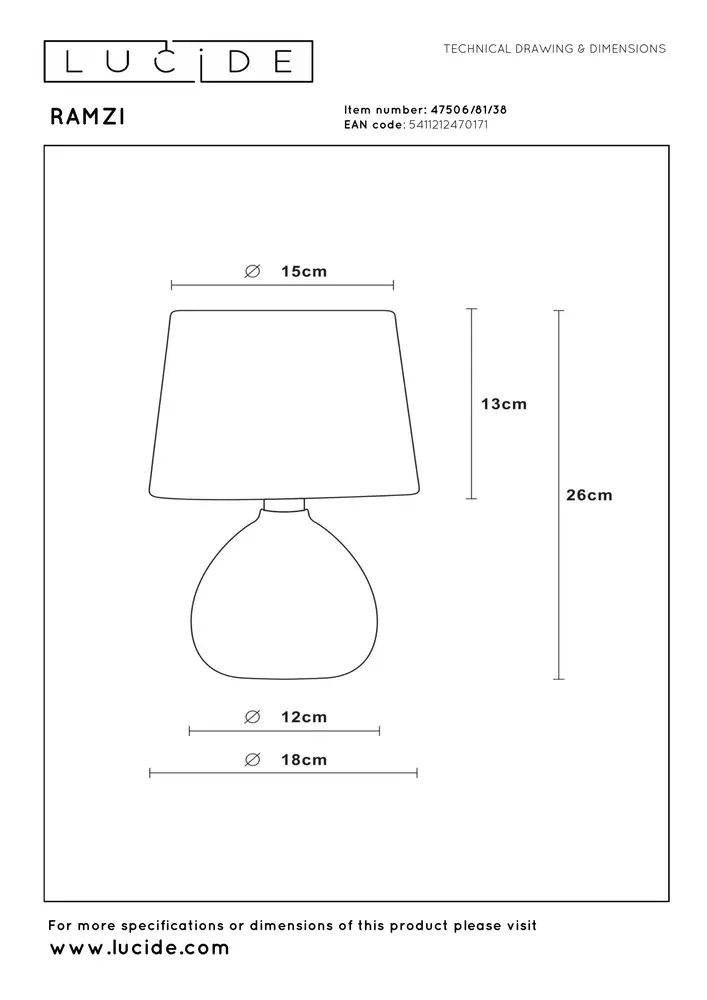 Lucide RAMZI - Tafellamp - Ø 18 cm - 1xE14 - Beige