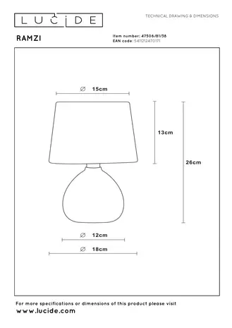 Lucide RAMZI - Tafellamp - Ø 18 cm - 1xE14 - Beige