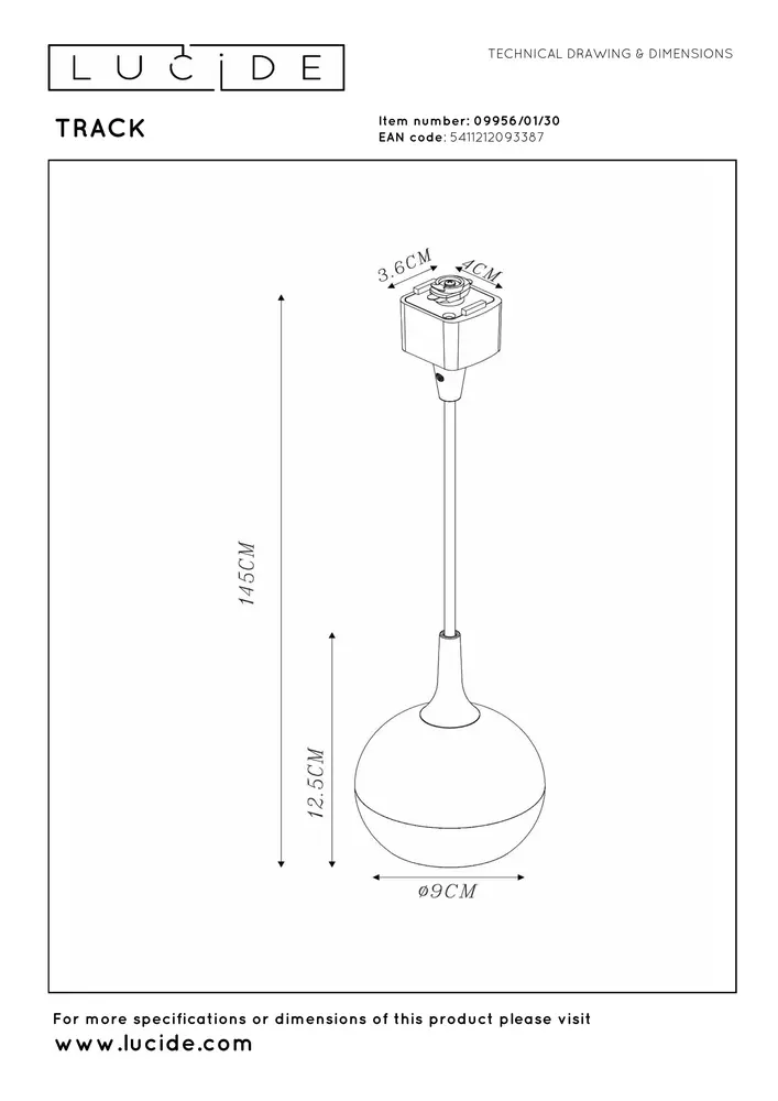 Lucide TRACK FAVORI Hanglamp - 1-fase Railsysteem / Railverlichting - 1xGU10 - Zwart (Uitbreiding)