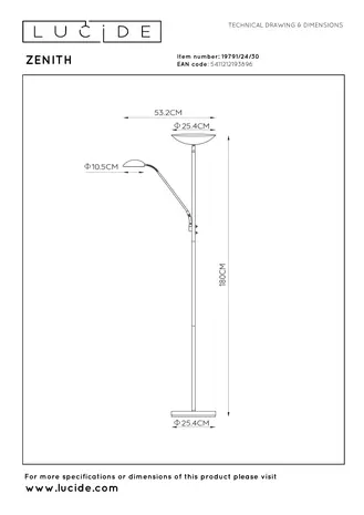 Lucide ZENITH - Leeslamp - LED Dimb. - 3000K - Zwart