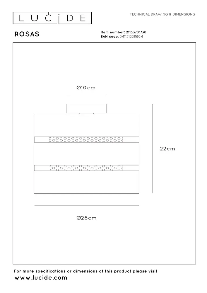 Lucide ROSAS - Plafonnière - Ø 26 cm - 1xE27 - Zwart