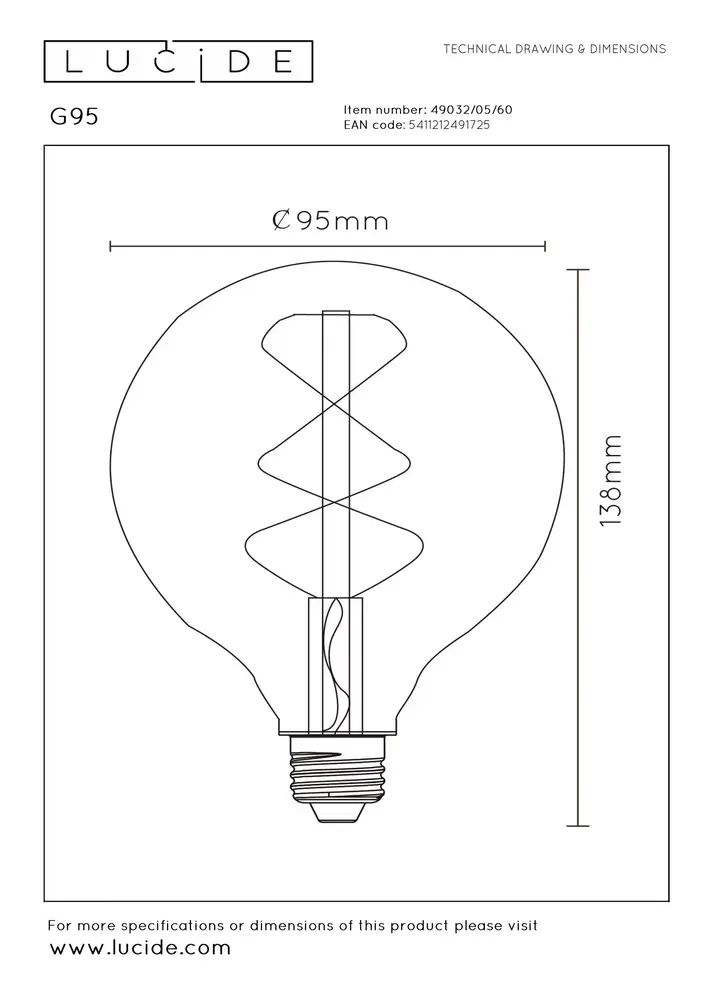 Lucide G95 - Filament lamp - Ø 9,5 cm - LED Dimb. - E27 - 1x4,9W 2700K - Transparant