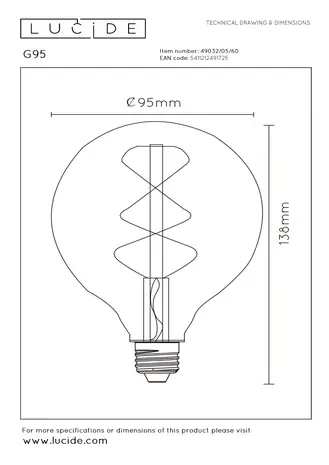 Lucide G95 - Filament lamp - Ø 9,5 cm - LED Dimb. - E27 - 1x4,9W 2700K - Transparant