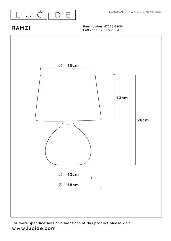 Lucide RAMZI - Tafellamp - Ø 18 cm - 1xE14 - Grijs Lucide RAMZI - Tafellamp - Ø 18 cm - 1xE14 - Grijs