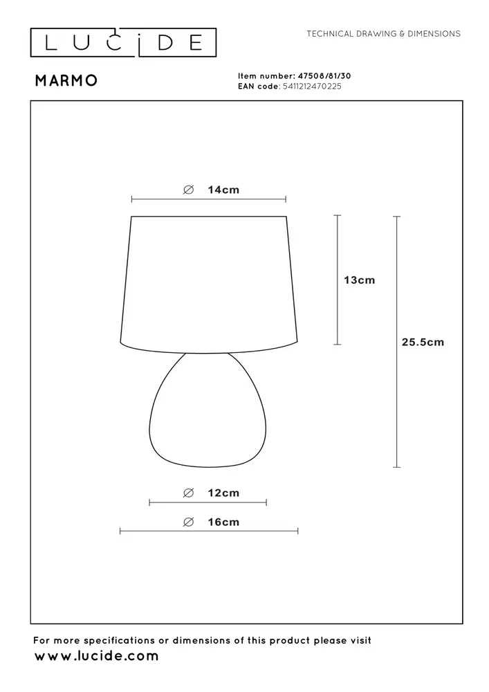 Lucide MARMO - Tafellamp - Ø 16 cm - 1xE14 - Zwart