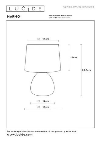 Lucide MARMO - Tafellamp - Ø 16 cm - 1xE14 - Zwart