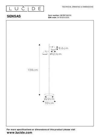 Lucide SENSAS - Vloerlamp - 2xGU10 (ES111) - Wit