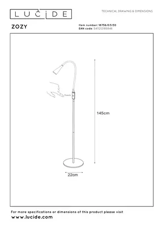 Lucide ZOZY - Leeslamp - LED 3 StepDim - 1x4W 3000K - Zwart Lucide ZOZY - Leeslamp - LED 3 StepDim - 1x4W 3000K - Zwart