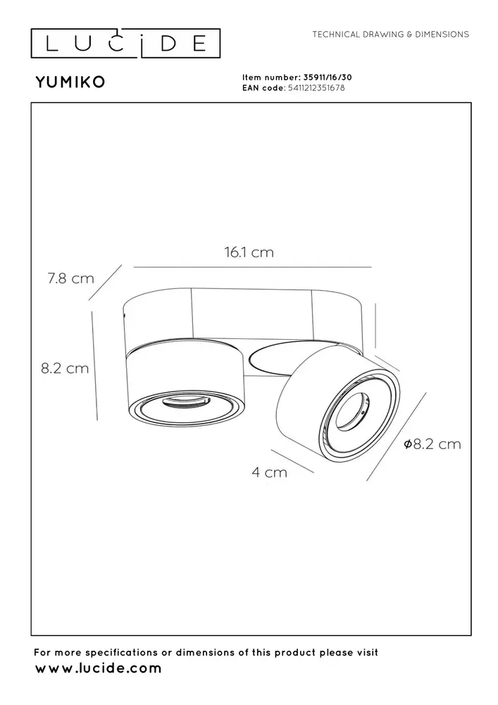 Lucide YUMIKO - Plafondspot - LED Dimb. - 2x10W 2700K - Zwart