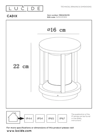Lucide CADIX - Sokkellamp - Ø 16 cm - 1xE27 - IP65 - Zwart
