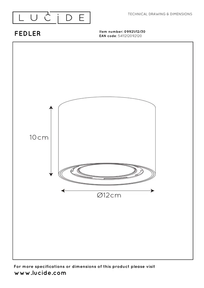 Lucide FEDLER - Plafondspot - Ø 12 cm - LED Dim to warm - GU10 (ES111) - 1x12W 2200K/3000K - Zwart Lucide FEDLER - Plafondspot - Ø 12 cm - LED Dim to warm - GU10 (ES111) - 1x12W 2200K/3000K - Zwart