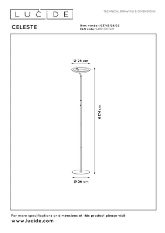 Lucide CELESTE - Vloerlamp - Ø 28 cm - LED Dimb. - 1x21W 2700K - Mat Goud / Messing