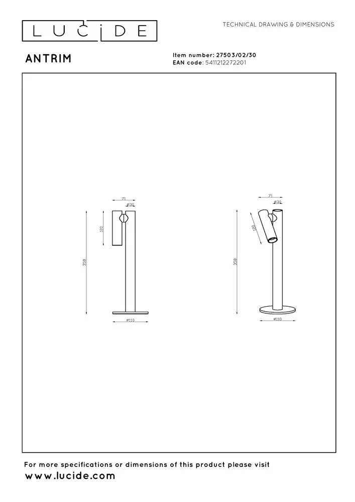Lucide ANTRIM - Oplaadbare Bureaulamp Binnen/Buiten - Accu/Batterij - LED Dimb. - 1x2,2W 2700K - IP54 - Met draadloos oplaadstation - Zwart