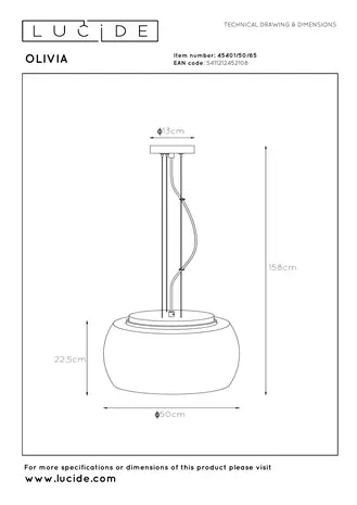 Lucide OLIVIA - Hanglamp - Ø 50 cm - 3xE27 - Fumé