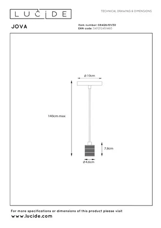 Lucide JOVA - Hanglamp - Ø 10 cm - 1xE27 - Zwart