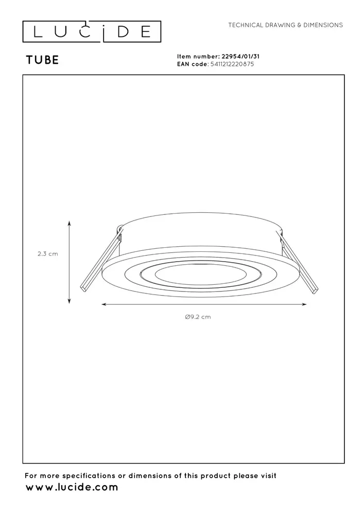 Lucide TUBE - Inbouwspot - Ø 9,2 cm - 1xGU10 - Wit
