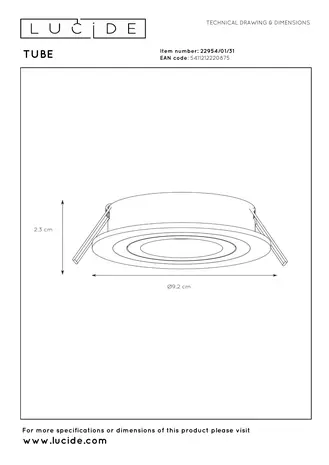 Lucide TUBE - Inbouwspot - Ø 9,2 cm - 1xGU10 - Wit
