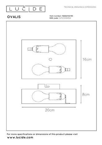 Lucide OVALIS - Wandlamp - 2xE14 - Zwart
