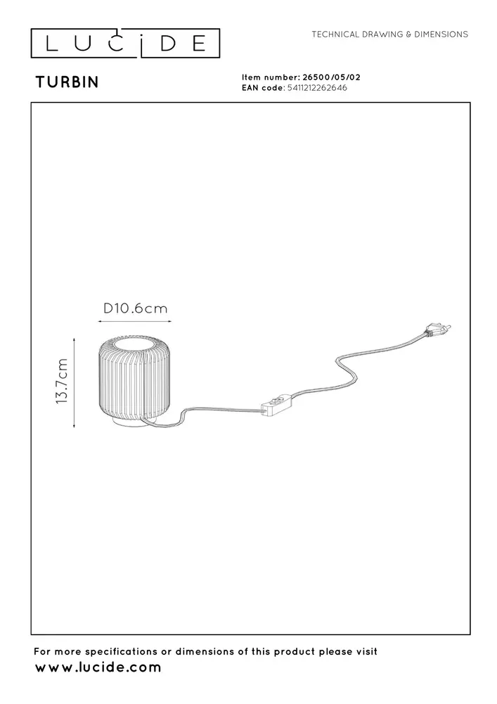 Lucide TURBIN - Tafellamp - Ø 10,6 cm - LED - 1x5W 3000K - Zwart