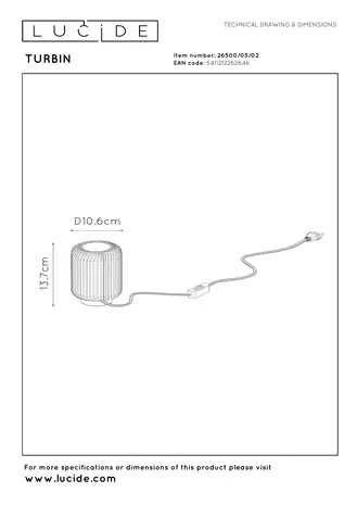 Lucide TURBIN - Tafellamp - Ø 10,6 cm - LED - 1x5W 3000K - Grijs