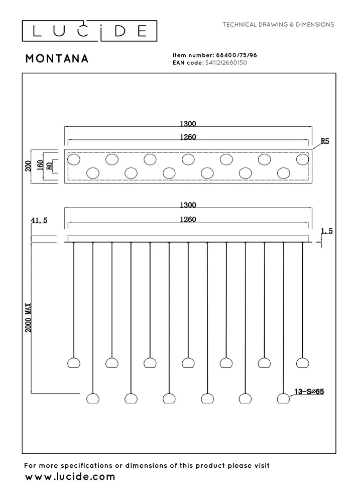 Lucide MONTANA - Hanglamp - LED Dimb. - CCT - 13x5,7W 2700K/4000K - Geschikt voor vide en hoge plafonds - Koffie | Premium