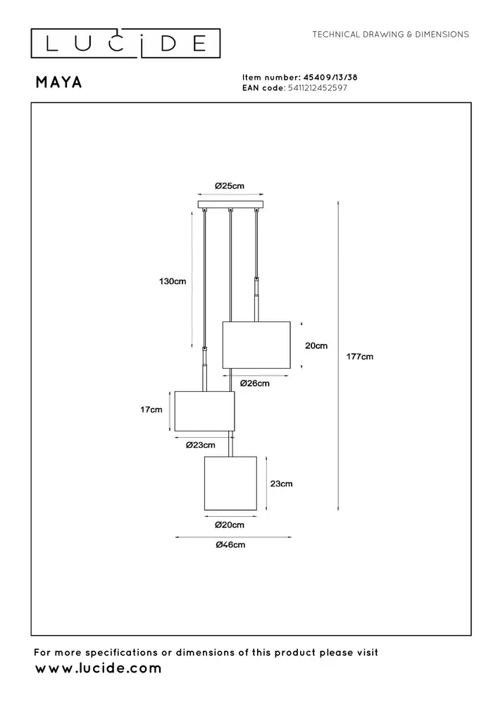 Lucide MAYA - Hanglamp - Ø 46 cm - 3xE27 - Beige Lucide MAYA - Hanglamp - Ø 46 cm - 3xE27 - Beige