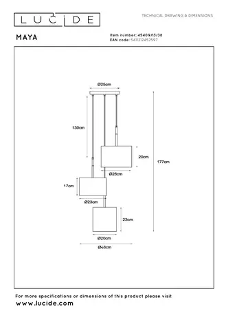 Lucide MAYA - Hanglamp - Ø 46 cm - 3xE27 - Beige Lucide MAYA - Hanglamp - Ø 46 cm - 3xE27 - Beige
