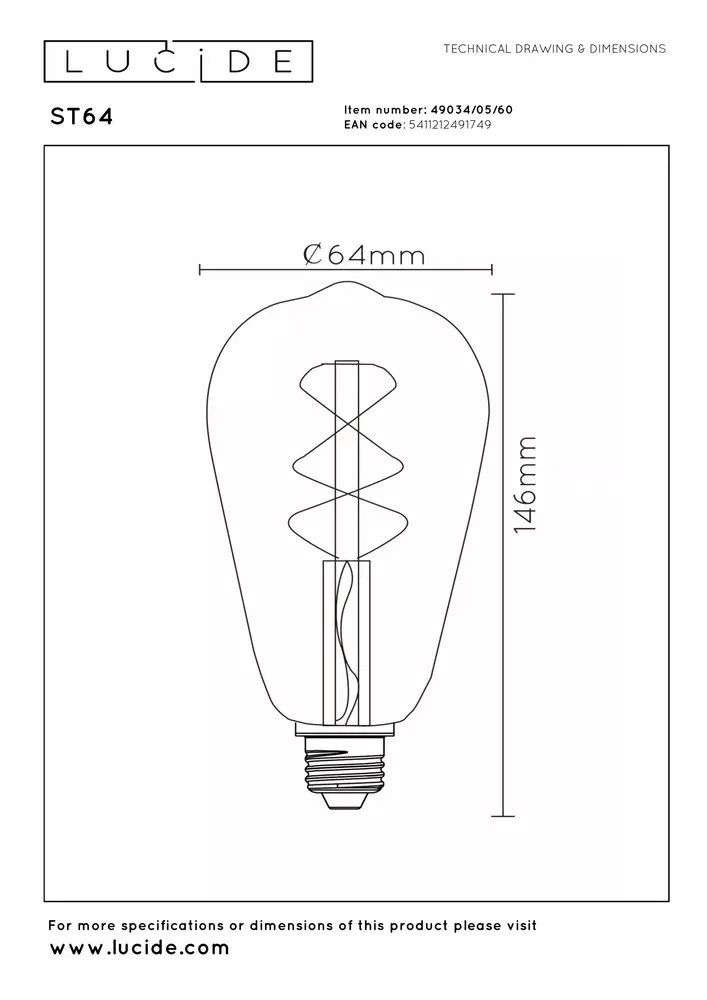 Lucide ST64 - Filament lamp - Ø 6,4 cm - LED Dimb. - E27 - 1x4,9W 2700K - Transparant