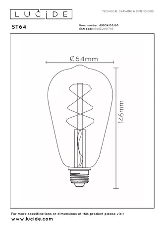 Lucide ST64 - Filament lamp - Ø 6,4 cm - LED Dimb. - E27 - 1x4,9W 2700K - Transparant