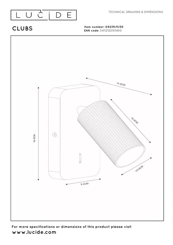 Lucide CLUBS - Bedlamp / Wandlamp - 1xGU10 - Wit