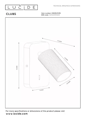 Lucide CLUBS - Bedlamp / Wandlamp - 1xGU10 - Wit