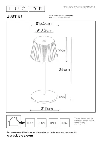 Lucide JUSTINE - Oplaadbare Tafellamp Binnen/Buiten - Accu/Batterij - LED Dimb. - 1x2W 2700K - IP54 - Met draadloos oplaadstation - Groen