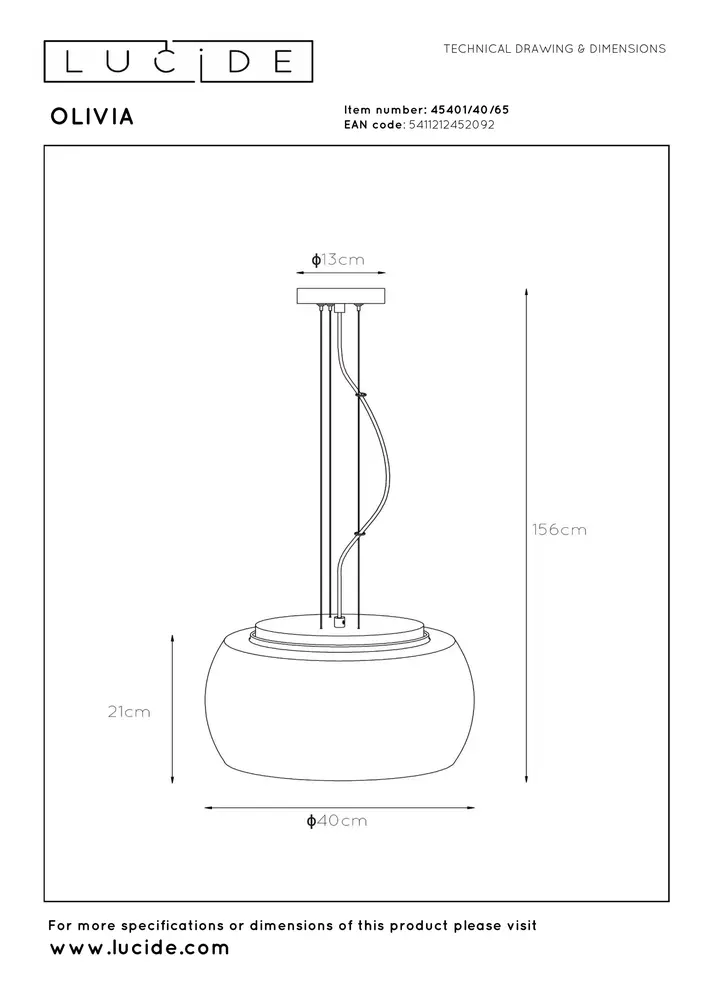 Lucide OLIVIA - Hanglamp - Ø 40 cm - 3xE27 - Fumé