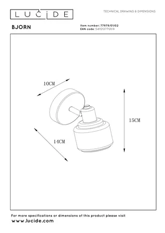 Lucide BJORN - Plafondspot - 1xE14 - Mat Goud / Messing
