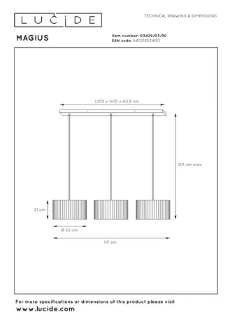 Lucide MAGIUS - Hanglamp - 3xE27 - Naturel