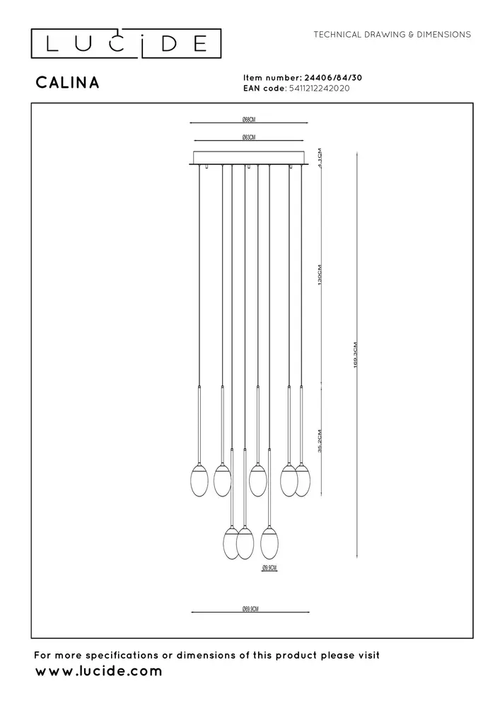 Lucide CALINA - Hanglamp - Ø 69,9 cm - LED Dimb. - CCT - 12x7W 2200K/3300K - Met vervangbare LED-module - Zwart | Premium