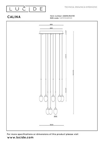 Lucide CALINA - Hanglamp - Ø 69,9 cm - LED Dimb. - CCT - 12x7W 2200K/3300K - Met vervangbare LED-module - Zwart | Premium