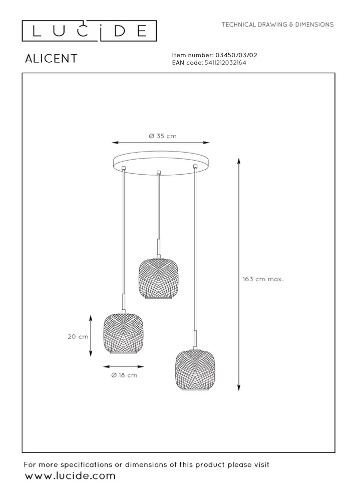 Lucide ALICENT - Hanglamp - Ø 35 cm - 3xE27 - Mat Goud / Messing Lucide ALICENT - Hanglamp - Ø 35 cm - 3xE27 - Mat Goud / Messing