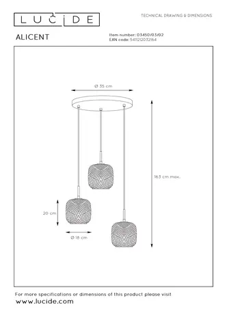 Lucide ALICENT - Hanglamp - Ø 35 cm - 3xE27 - Mat Goud / Messing Lucide ALICENT - Hanglamp - Ø 35 cm - 3xE27 - Mat Goud / Messing