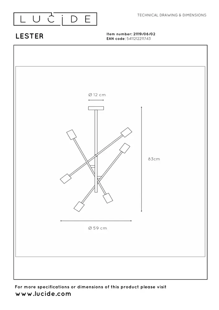 Lucide LESTER - Plafonnière - 6xE27 - Mat Goud / Messing