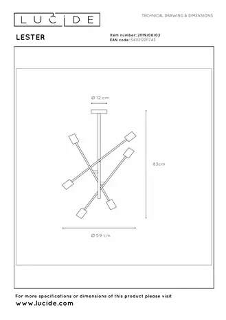Lucide LESTER - Plafonnière - 6xE27 - Mat Goud / Messing