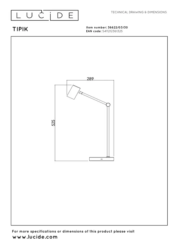 Lucide TIPIK - Oplaadbare Bureaulamp - Accu/Batterij - LED 3 StepDim - 1x3W 2700K - Zwart