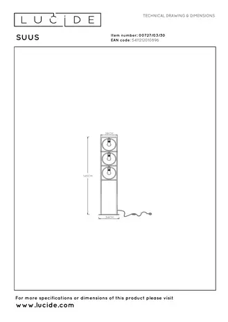 Lucide SUUS - Vloerlamp - 3xE27 - Zwart