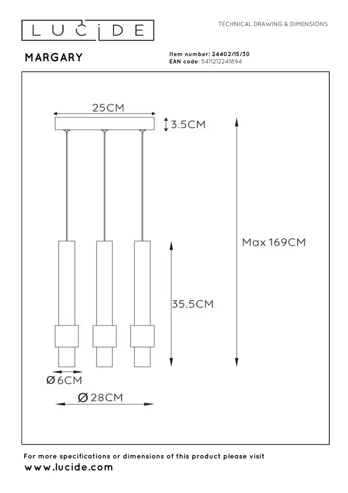 Lucide MARGARY - Hanglamp - Ø 28 cm - LED Dimb. - 3x4W 2700K - Zwart Lucide MARGARY - Hanglamp - Ø 28 cm - LED Dimb. - 3x4W 2700K - Zwart